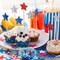120 Pcs 4th of July Glitter Cupcake Toppers – Patriotic Star Independence Day Cake Picks Red Blue Silver for Memorial Day, Veterans Day & Party Decorations